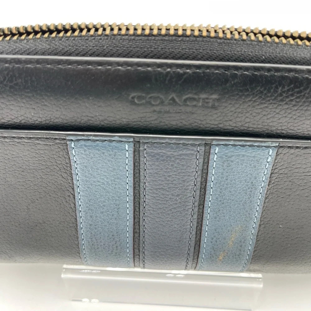 Coach Black and Blue Leather Wallet with Modern Stripes